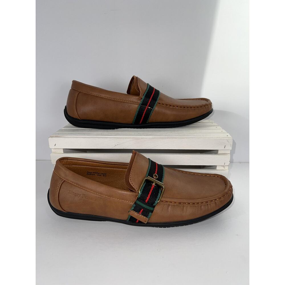 Henry Ferrera Shoes Mens Size 8.5 Faux Leather Loafers Slip On Andrew Buckle Dre